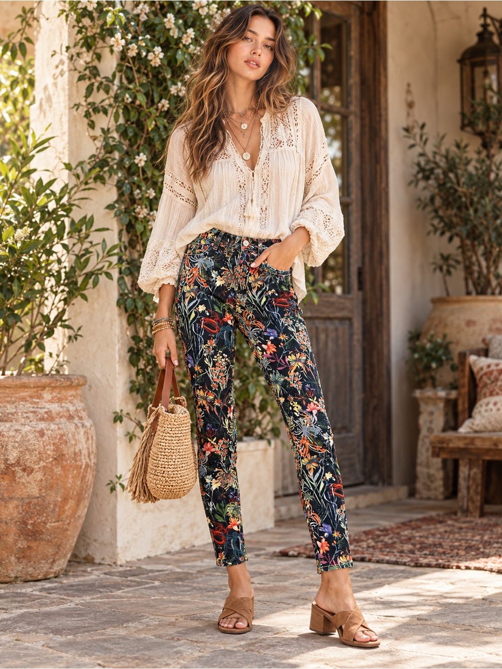 Pilcro and the Letterpress Jeans Womens 28 Black Floral Tropical Skinny
